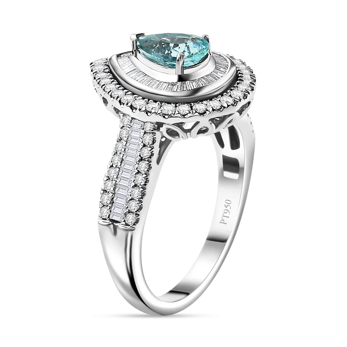 Certified & Appraised Rhapsody AAAA Paraiba Tourmaline and E-F VS Diamond 2.00 ctw Ring in 950 Platinum (Size 7.0) 9.40 Grams image number 3