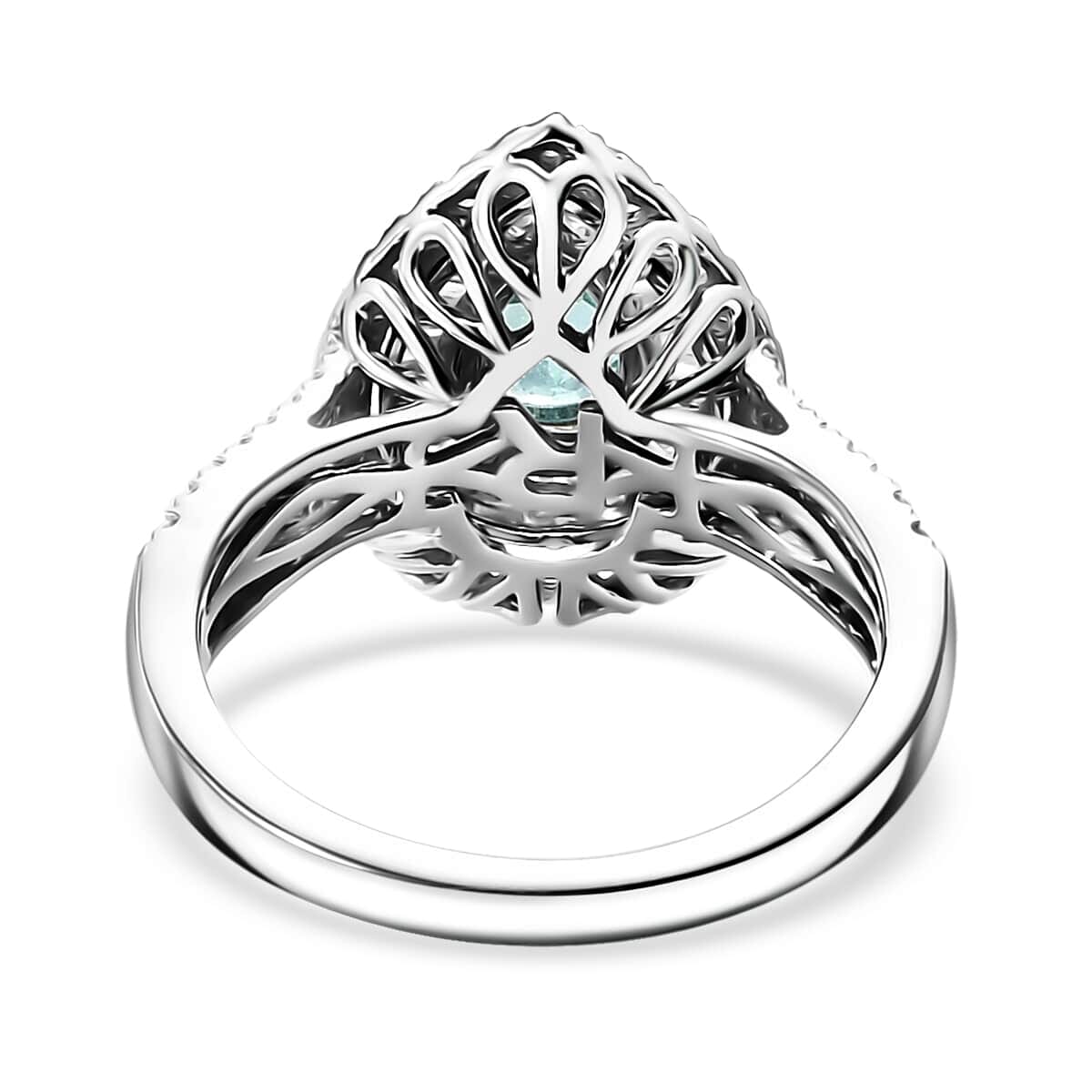 Certified & Appraised Rhapsody AAAA Paraiba Tourmaline and E-F VS Diamond 2.00 ctw Ring in 950 Platinum (Size 7.0) 9.40 Grams image number 4