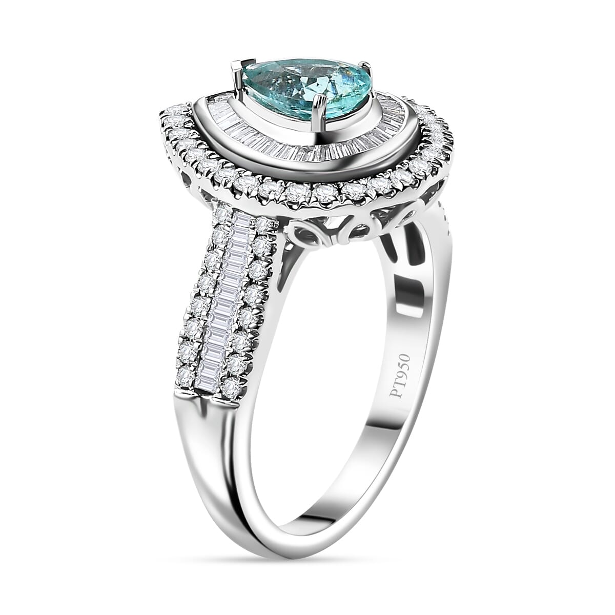 Certified & Appraised Rhapsody AAAA Paraiba Tourmaline and E-F VS Diamond 2.00 ctw Ring in 950 Platinum (Size 8.0) 9.40 Grams image number 3