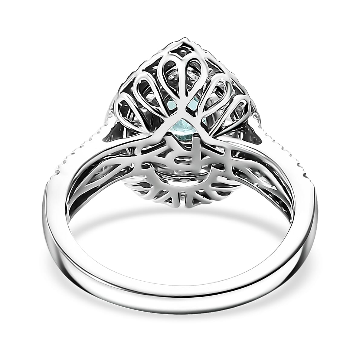 Certified & Appraised Rhapsody AAAA Paraiba Tourmaline and E-F VS Diamond 2.00 ctw Ring in 950 Platinum (Size 9.0) 9.40 Grams image number 4