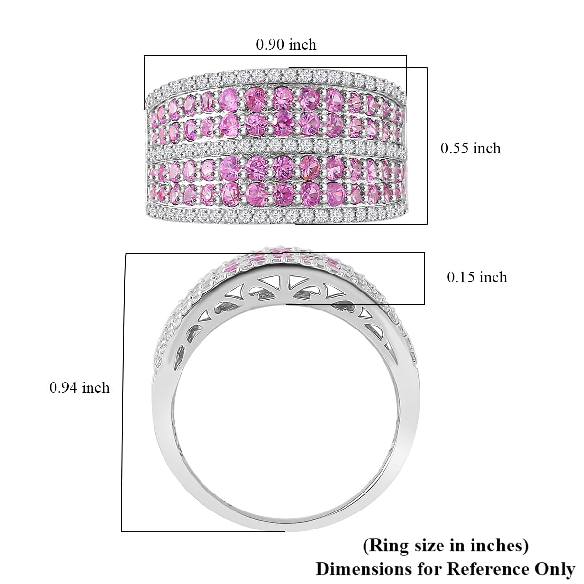 D'Joy Madagascar Pink Sapphire and White Zircon 2.50 ctw Ring in Rhodium Over Sterling Silver (Size 5.0) image number 4