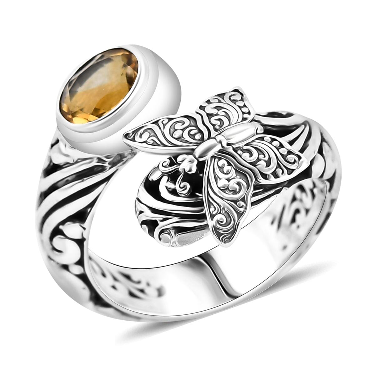 Bali Legacy Brazilian Citrine 1.15 ctw Butterfly Ring in Sterling Silver (Size 9.0) image number 0