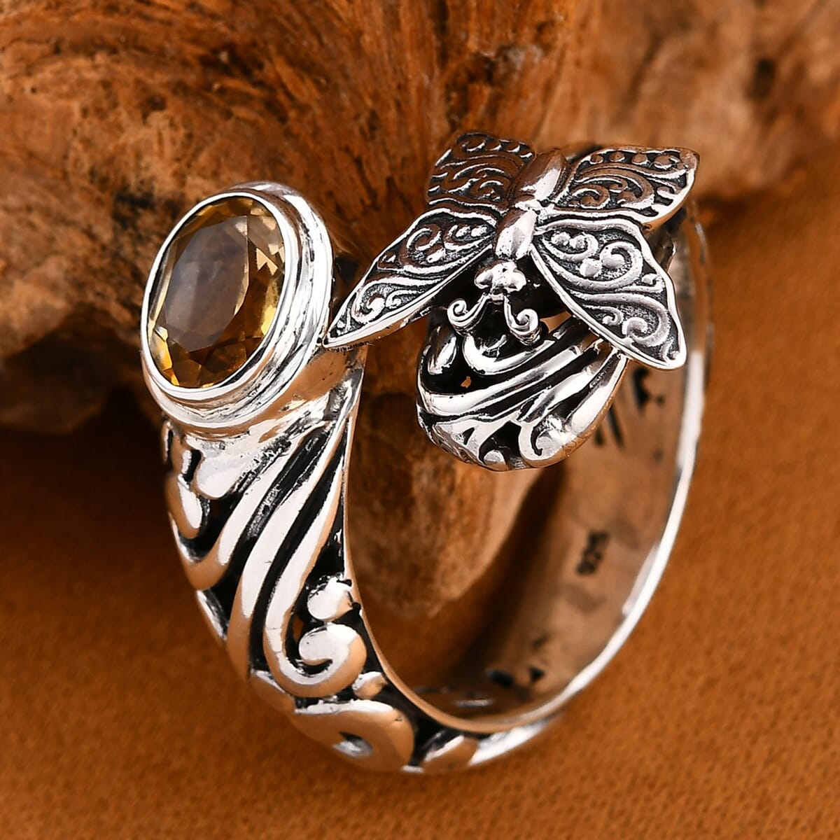Bali Legacy Brazilian Citrine 1.15 ctw Butterfly Ring in Sterling Silver (Size 9.0) image number 1