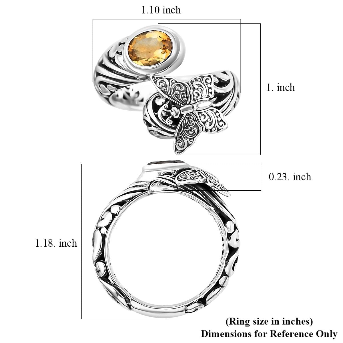 Bali Legacy Brazilian Citrine 1.15 ctw Butterfly Ring in Sterling Silver (Size 9.0) image number 5