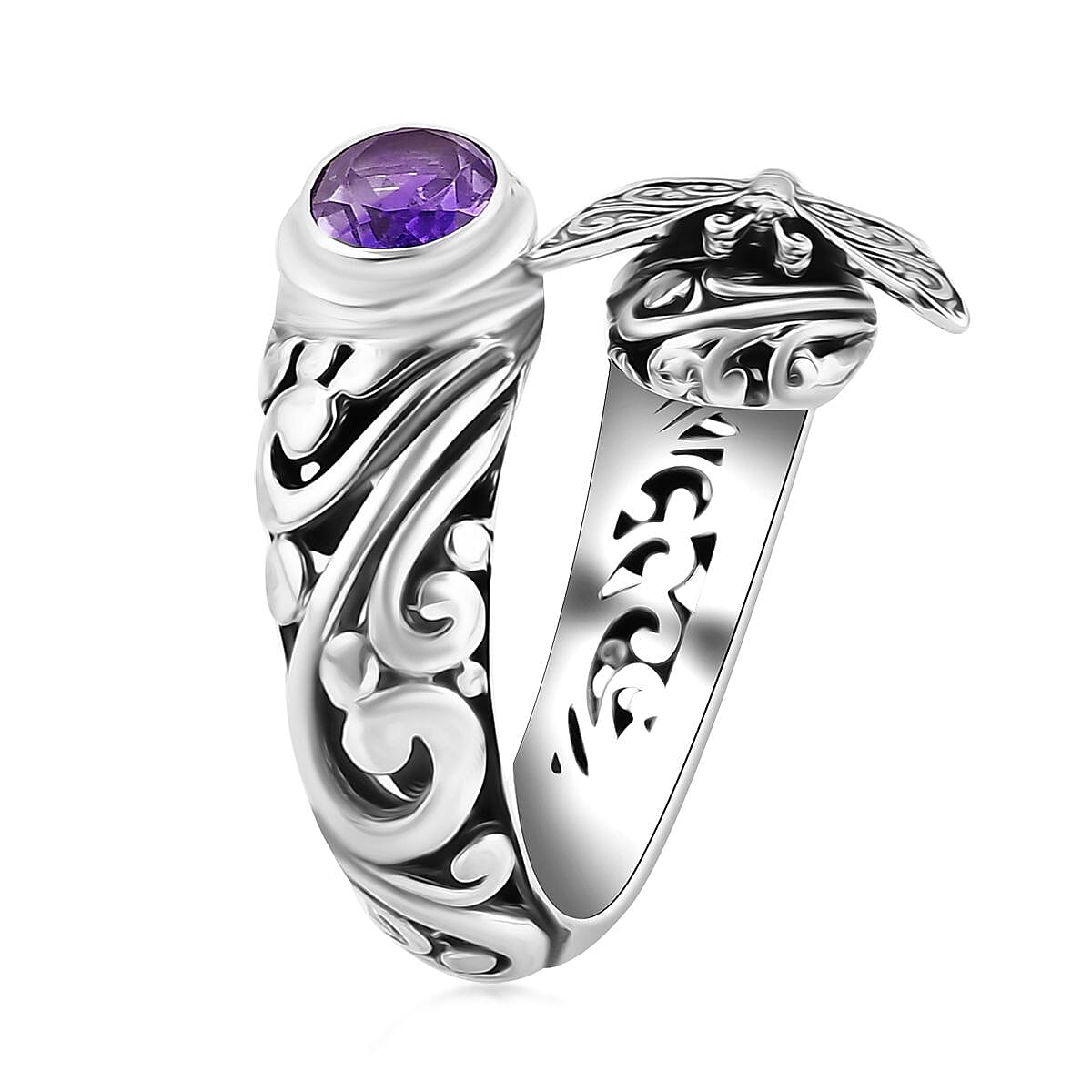 Bali Legacy African Amethyst 1.15 ctw Butterfly Ring in Sterling Silver (Size 5.0) image number 3