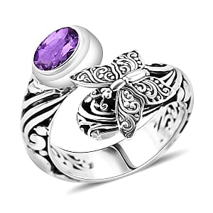Bali Legacy African Amethyst 1.15 ctw Butterfly Ring in Sterling Silver (Size 8.0)
