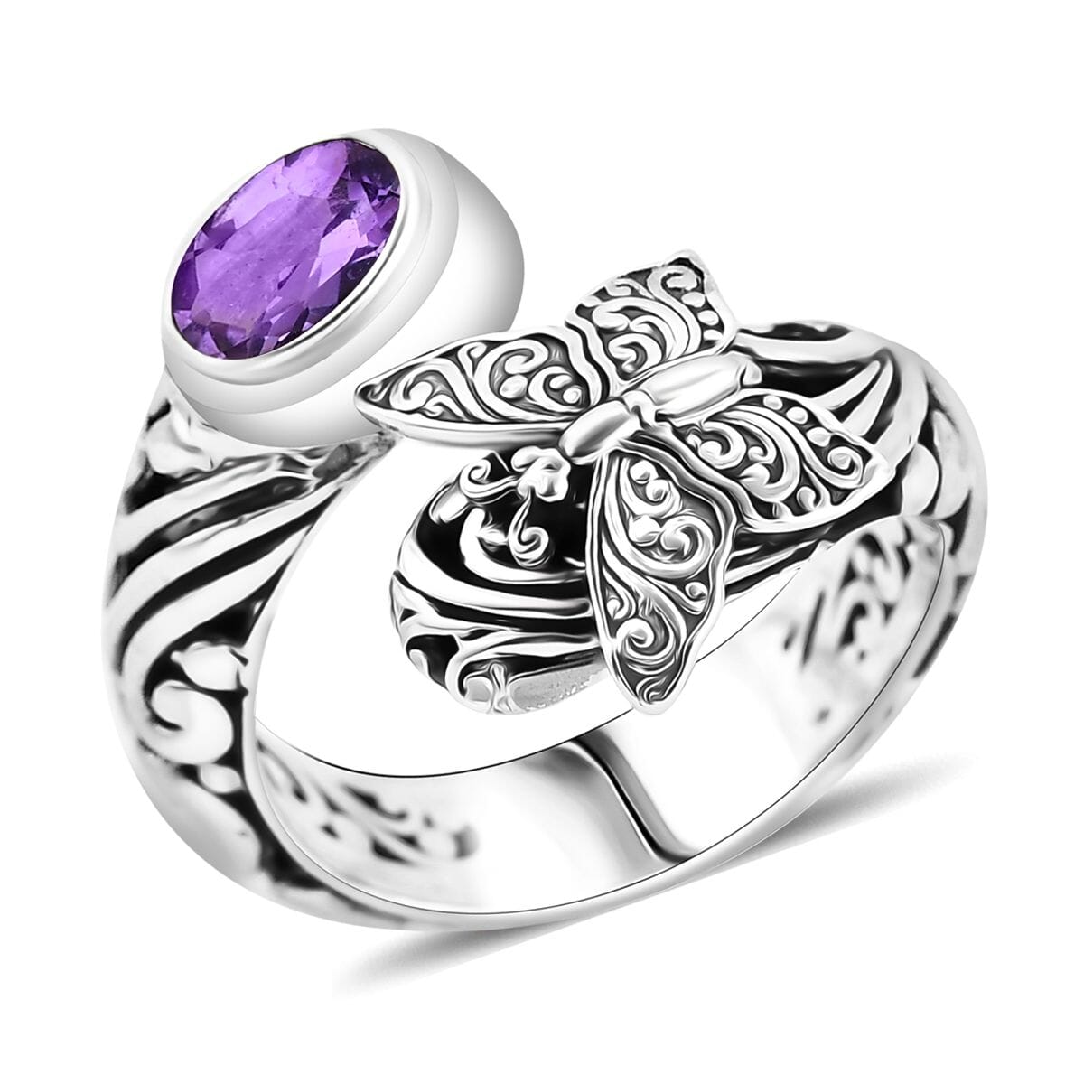 Bali Legacy African Amethyst 1.15 ctw Butterfly Ring in Sterling Silver (Size 9.0) image number 0