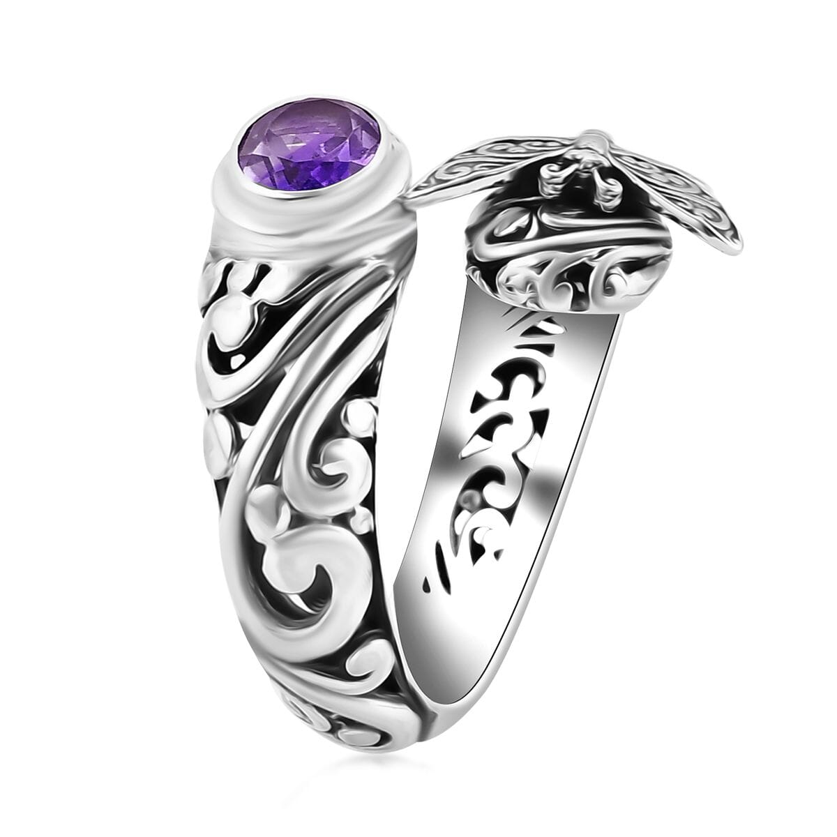 Bali Legacy African Amethyst 1.15 ctw Butterfly Ring in Sterling Silver (Size 9.0) image number 3