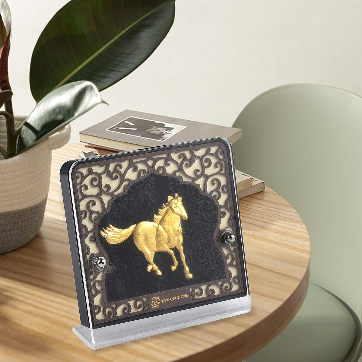 24K Yellow Gold Foil Layer Running Horse Exhibit Wall Decor Frame image number 1