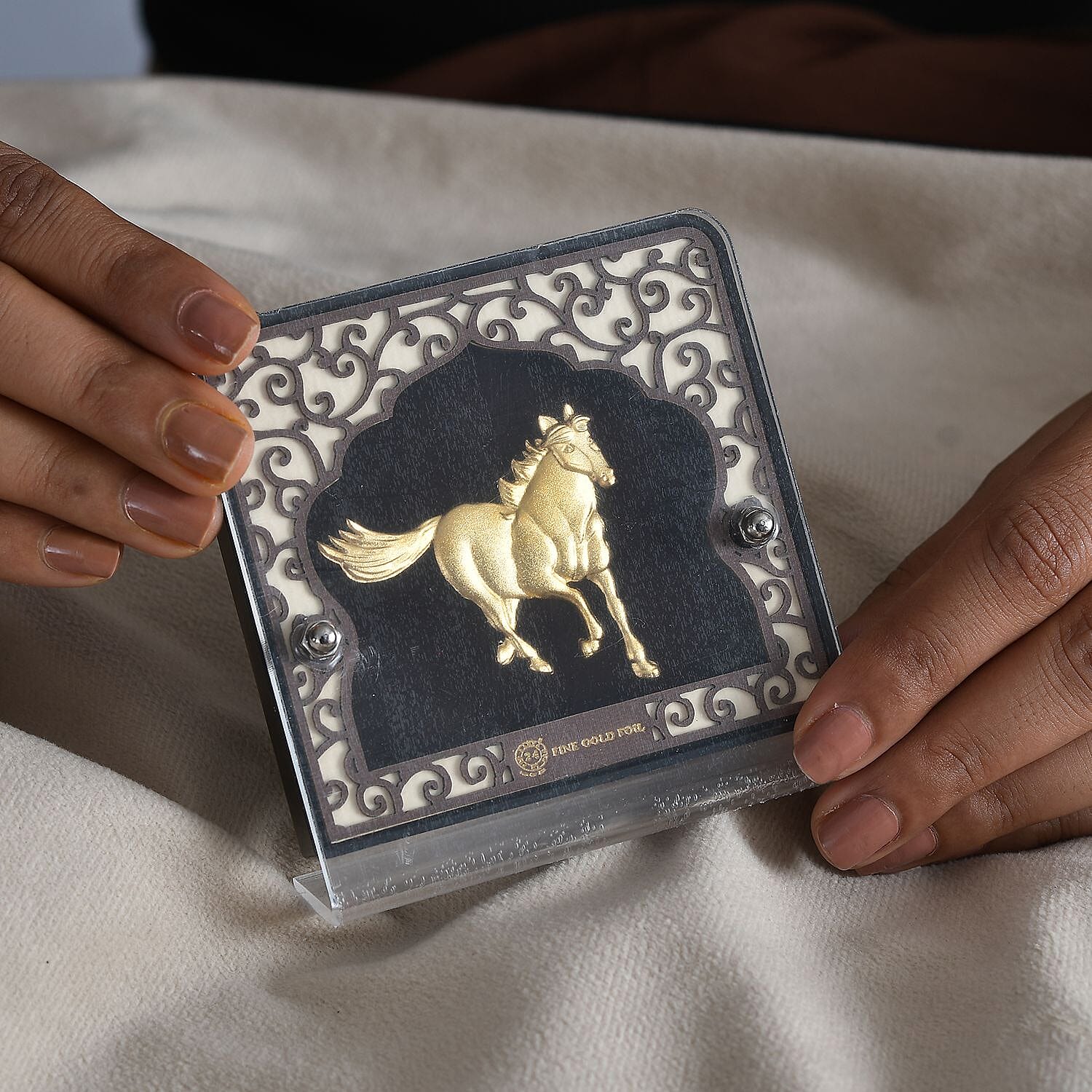 24K Yellow Gold Foil Layer Running Horse Exhibit Wall Decor Frame