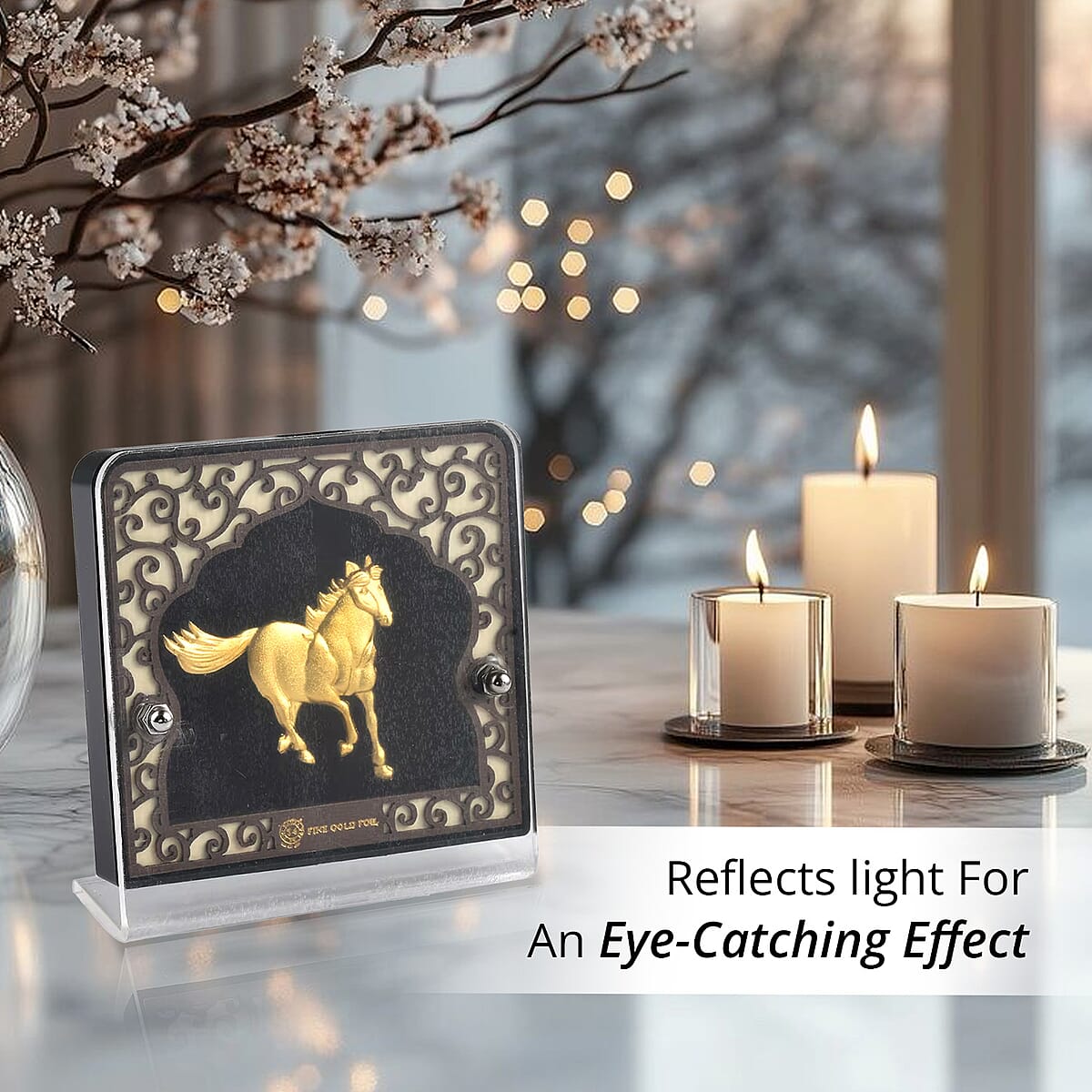 24K Yellow Gold Foil Layer Running Horse Exhibit Wall Decor Frame image number 4