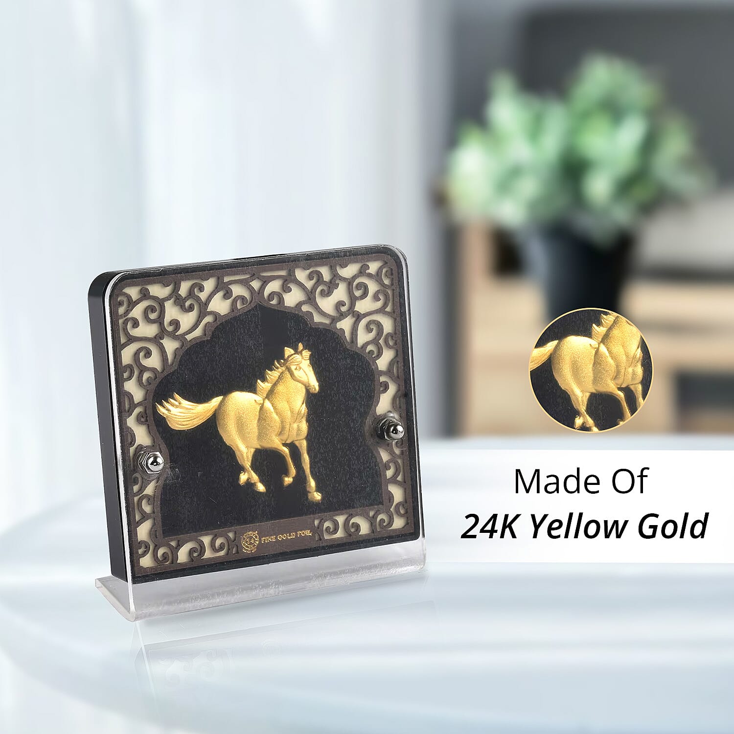 24K Yellow Gold Foil Layer Running Horse Exhibit Wall Decor Frame