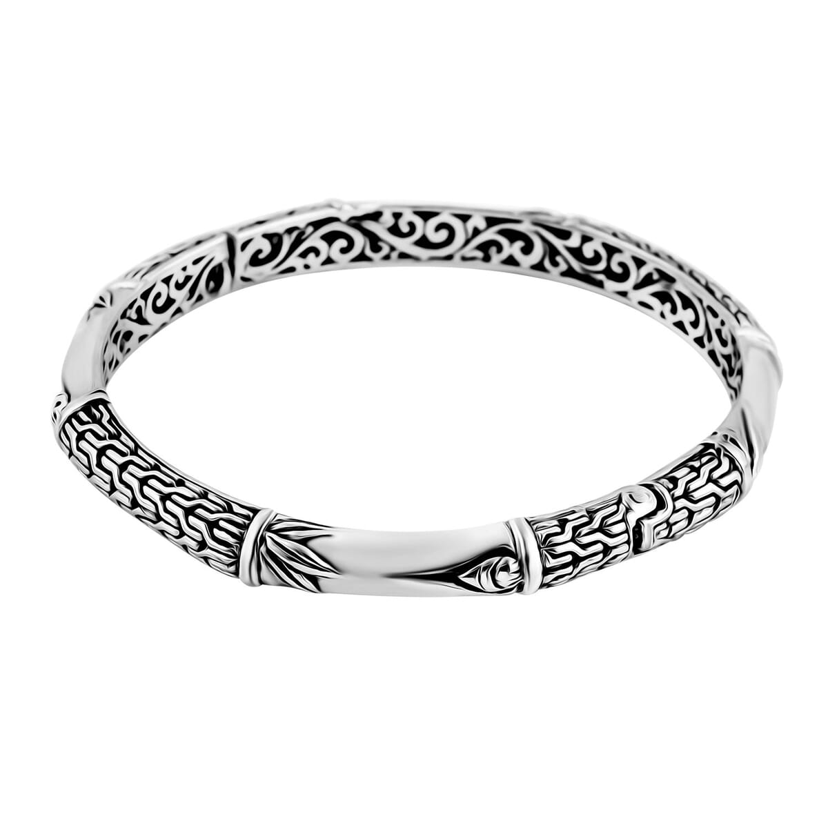Bali Legacy Sterling Silver Tulang Naga Bangle Bracelet (6.50 In) 20.85 Grams image number 0