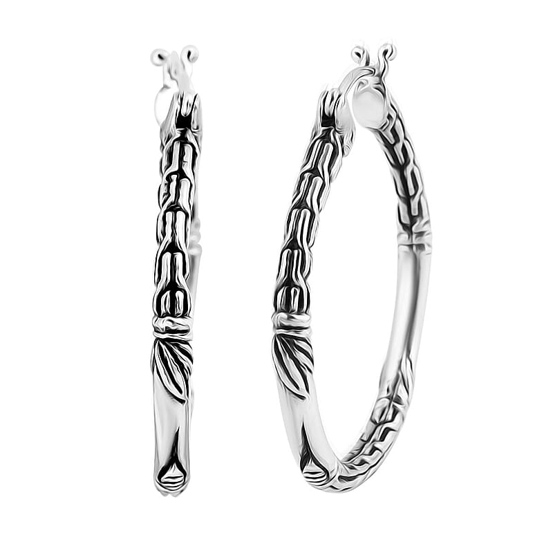 Bali Legacy Sterling Silver Tulang Naga Hoop Earrings 7.81 Grams