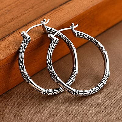 Bali Legacy Sterling Silver Tulang Naga Hoop Earrings 7.81 Grams