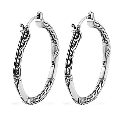 Bali Legacy Sterling Silver Tulang Naga Hoop Earrings 7.81 Grams