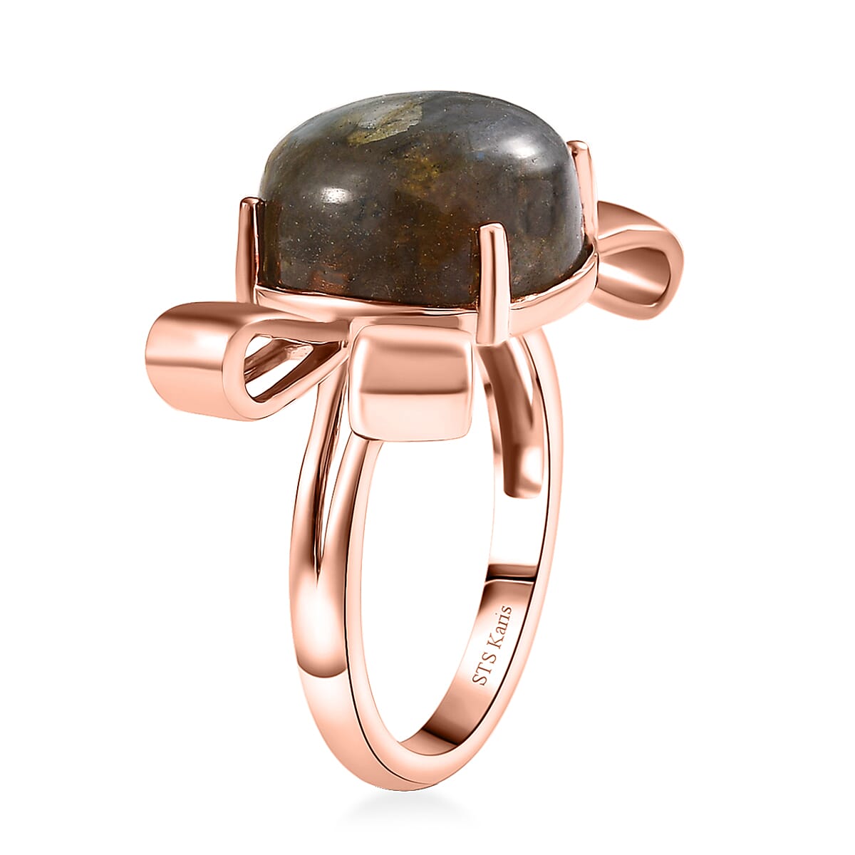Karis Malagasy Labradorite 9.40 ctw Love Knot Ring in 18K RG Plated (Size  11.0) image number 3