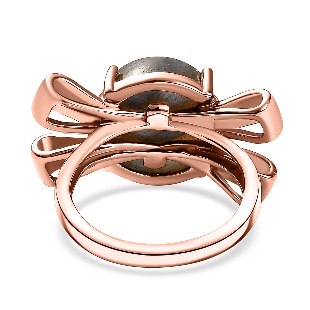 Karis Malagasy Labradorite 9.40 ctw Love Knot Ring in 18K RG Plated (Size  11.0) image number 4