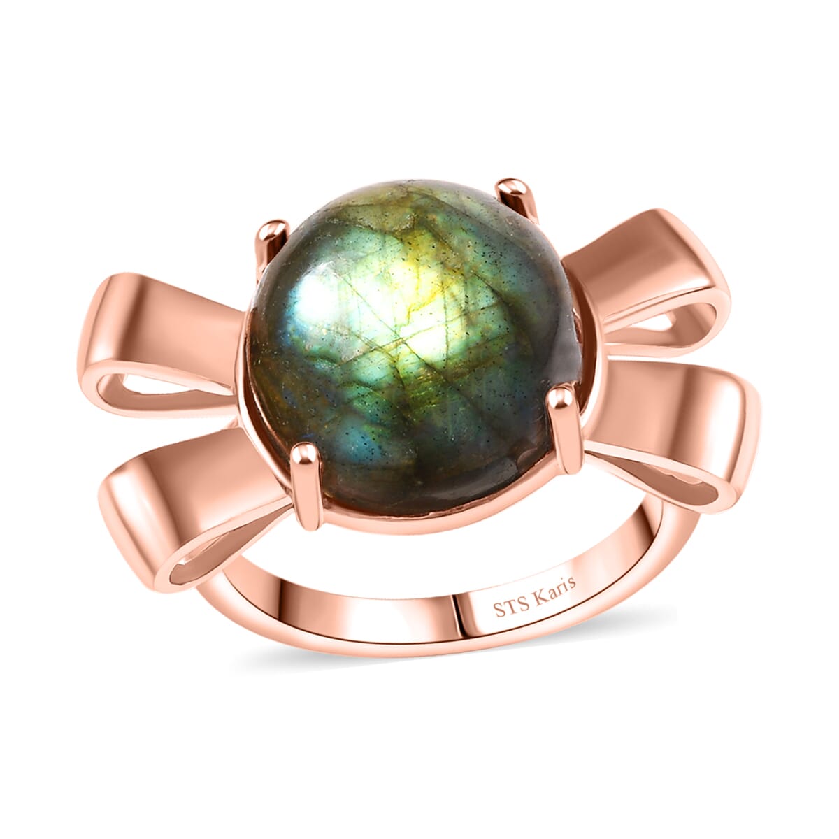 Karis Malagasy Labradorite 9.40 ctw Love Knot Ring in 18K RG Plated (Size  8.0) image number 0