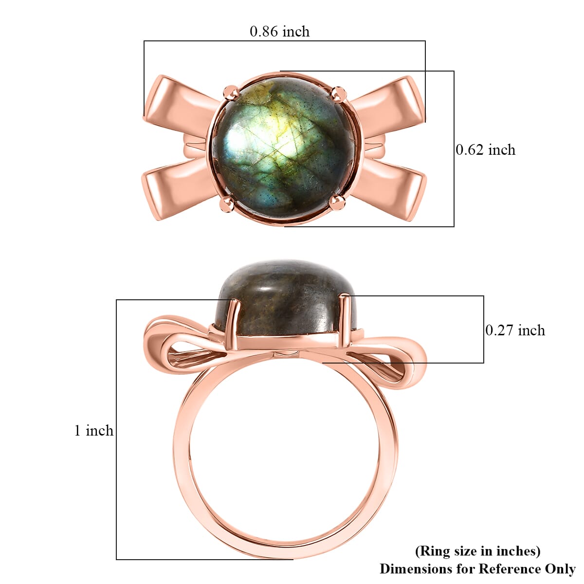 Karis Malagasy Labradorite 9.40 ctw Love Knot Ring in 18K RG Plated (Size  8.0) image number 5