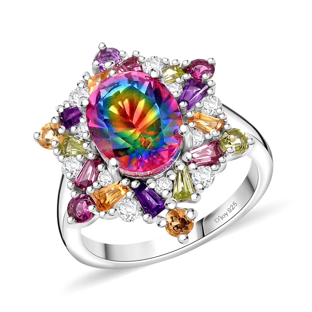 Nebula Quartz Doublet and Multi Gemstone 3.85 ctw Star Ring in Rhodium Over Sterling Silver (Size 5.0) image number 0