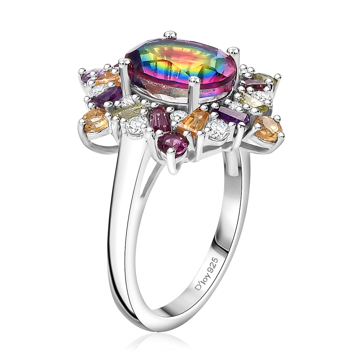 Nebula Quartz Doublet and Multi Gemstone 3.85 ctw Star Ring in Rhodium Over Sterling Silver (Size 9.0) image number 3