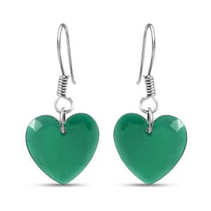 Green Onyx 11.25 ctw Fishhook Heart Earrings in Platinum Bond & Stainless Steel 