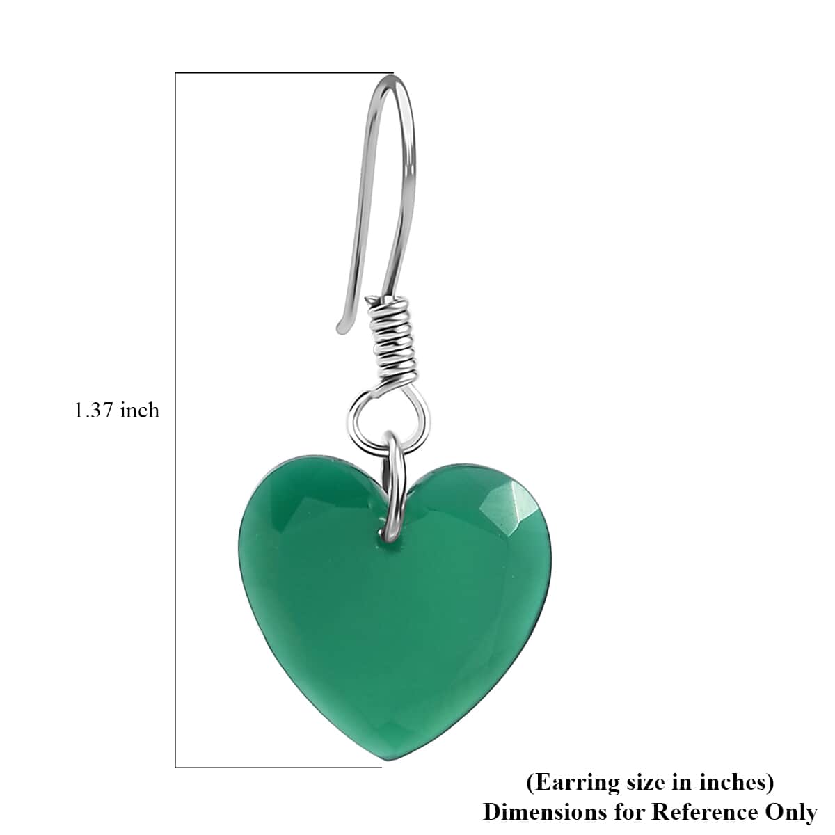 Green Onyx 11.25 ctw Fishhook Heart Earrings in Platinum Bond & Stainless Steel  image number 4