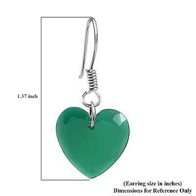 Karis Green Onyx 11.25 ctw Fishhook Heart Earrings in Platinum Bond & Stainless Steel 