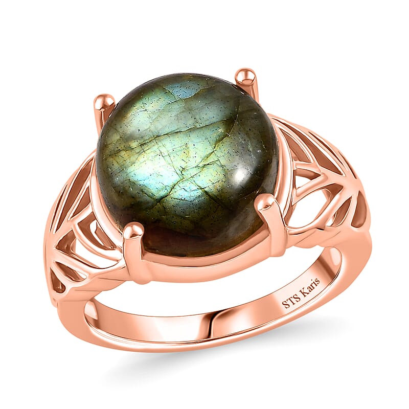 Karis Malagasy Labradorite 7.75 ctw Ring in 18K RG Plated (Size  10.0)
