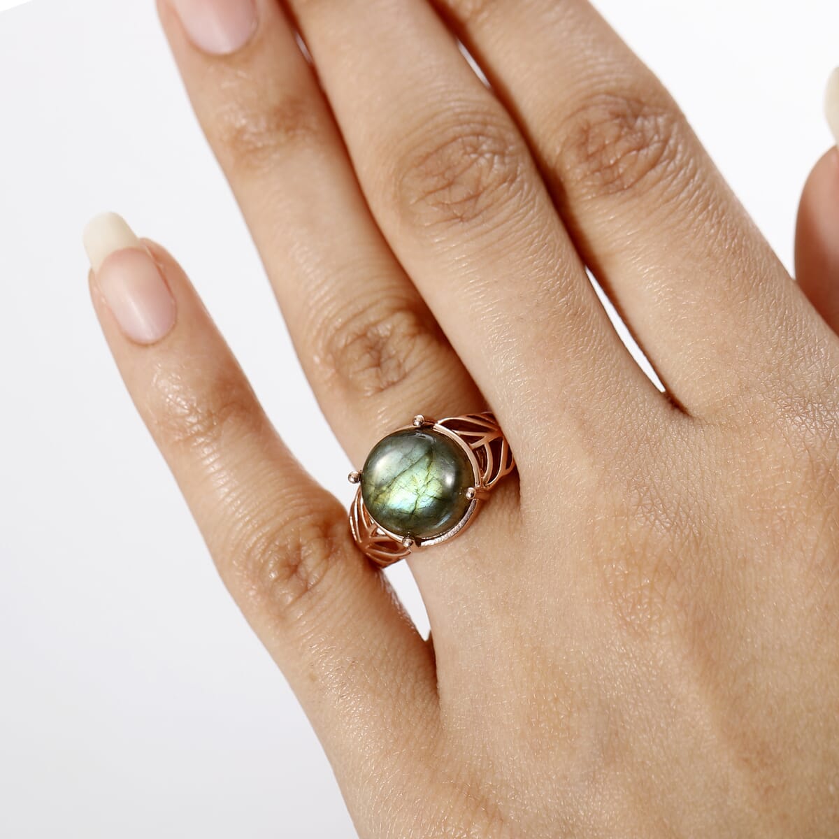 Karis Malagasy Labradorite 7.75 ctw Ring in 18K RG Plated (Size  10.0) image number 2
