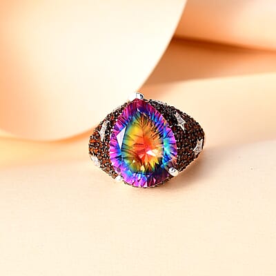 Nebula Quartz Doublet, Multi Gemstone Celestial Ring in Rhodium Over Sterling Silver (Size 10.0) 9.80 ctw