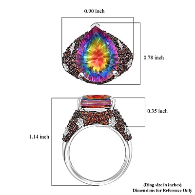 Nebula Quartz Doublet, Multi Gemstone Celestial Ring in Rhodium Over Sterling Silver (Size 10.0) 9.80 ctw