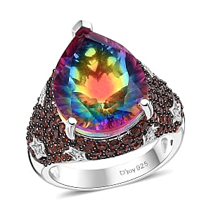 Nebula Quartz Doublet and Multi Gemstone 9.80 ctw Celestial Ring in Rhodium Over Sterling Silver (Size 6.0)