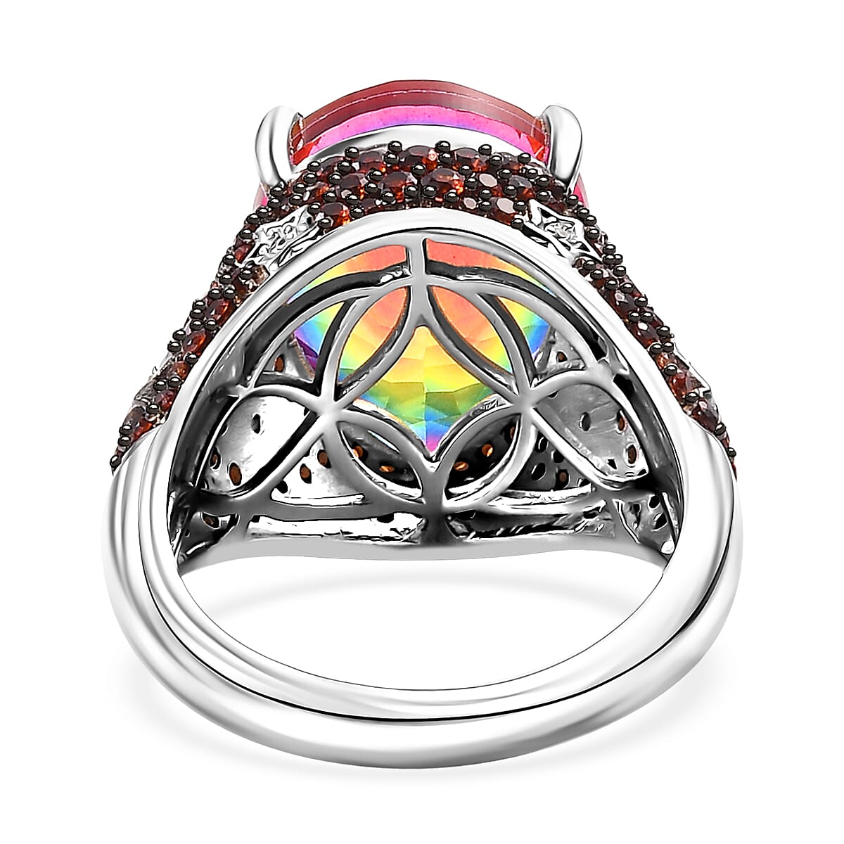 Nebula Quartz Doublet and Multi Gemstone 9.80 ctw Celestial Ring in Rhodium Over Sterling Silver (Size 7.0) image number 4