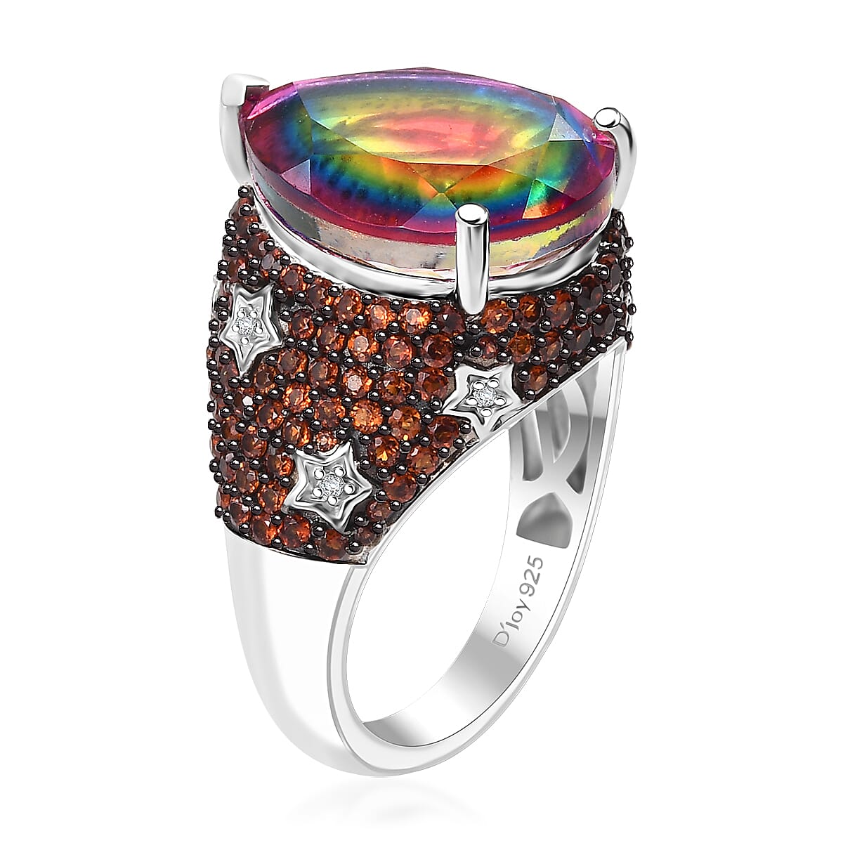 D'Joy Nebula Quartz Doublet and Multi Gemstone 9.80 ctw Celestial Ring in Rhodium Over Sterling Silver (Size 9.0) image number 3