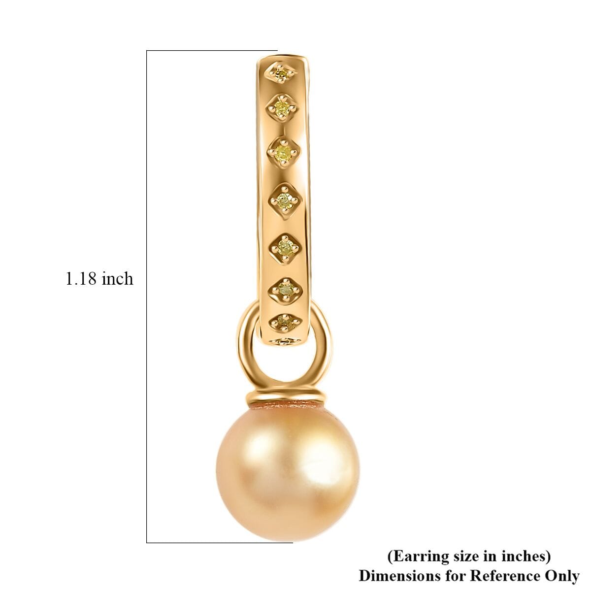 South Sea Golden Cultured Pearl and Natural Yellow Diamond 0.10 ctw Hoop Dangle Earrings in 18K Vermeil Yellow Gold Over Sterling Silver image number 4