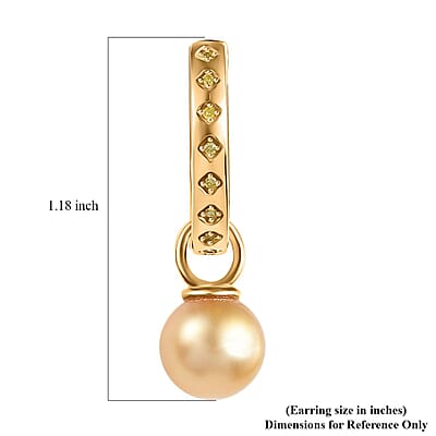 D'Joy South Sea Golden Cultured Pearl and Natural Yellow Diamond 0.10 ctw Hoop Dangle Earrings in 18K Vermeil Yellow Gold Over Sterling Silver