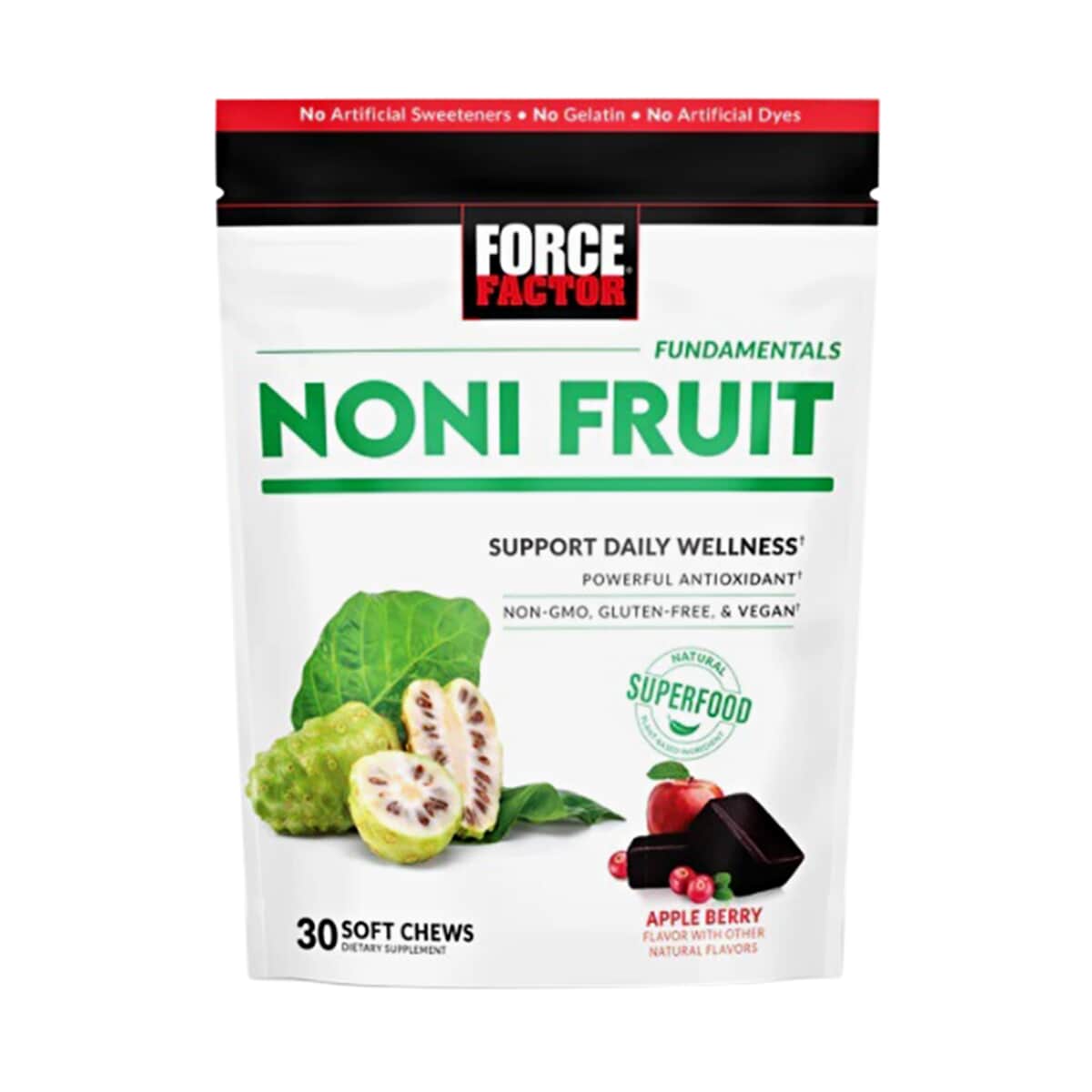 Force Factor Noni Fruit Chews for Immunity and Skin Health Support 30ct Pouch - Green/White image number 0