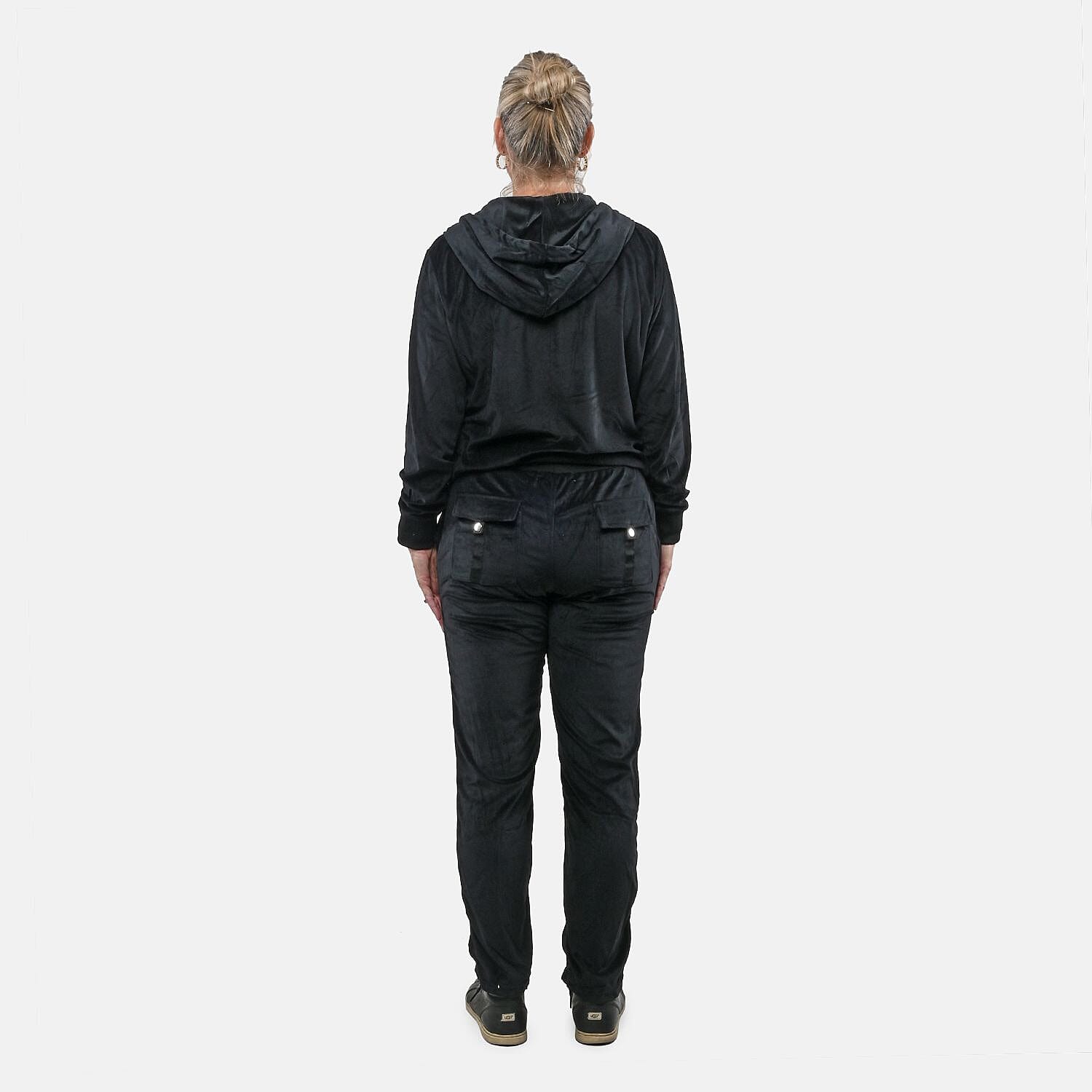 Hanton Black Women's 2 Piece Velvet Sweatshirt with Pant - L