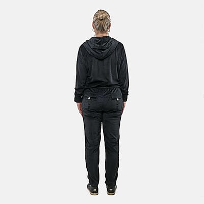 Hanton Black Women's 2 Piece Velvet Sweatshirt with Pant - L