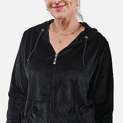 Hanton Black Women's 2 Piece Velvet Sweatshirt with Pant - L