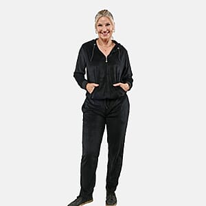 Hanton Black Women's 2 Piece Velvet Sweatshirt with Pant - 3XL