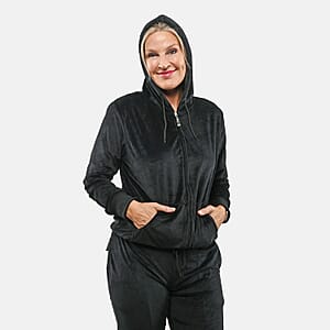 Hanton Black Women's 2 Piece Velvet Sweatshirt with Pant - 3XL