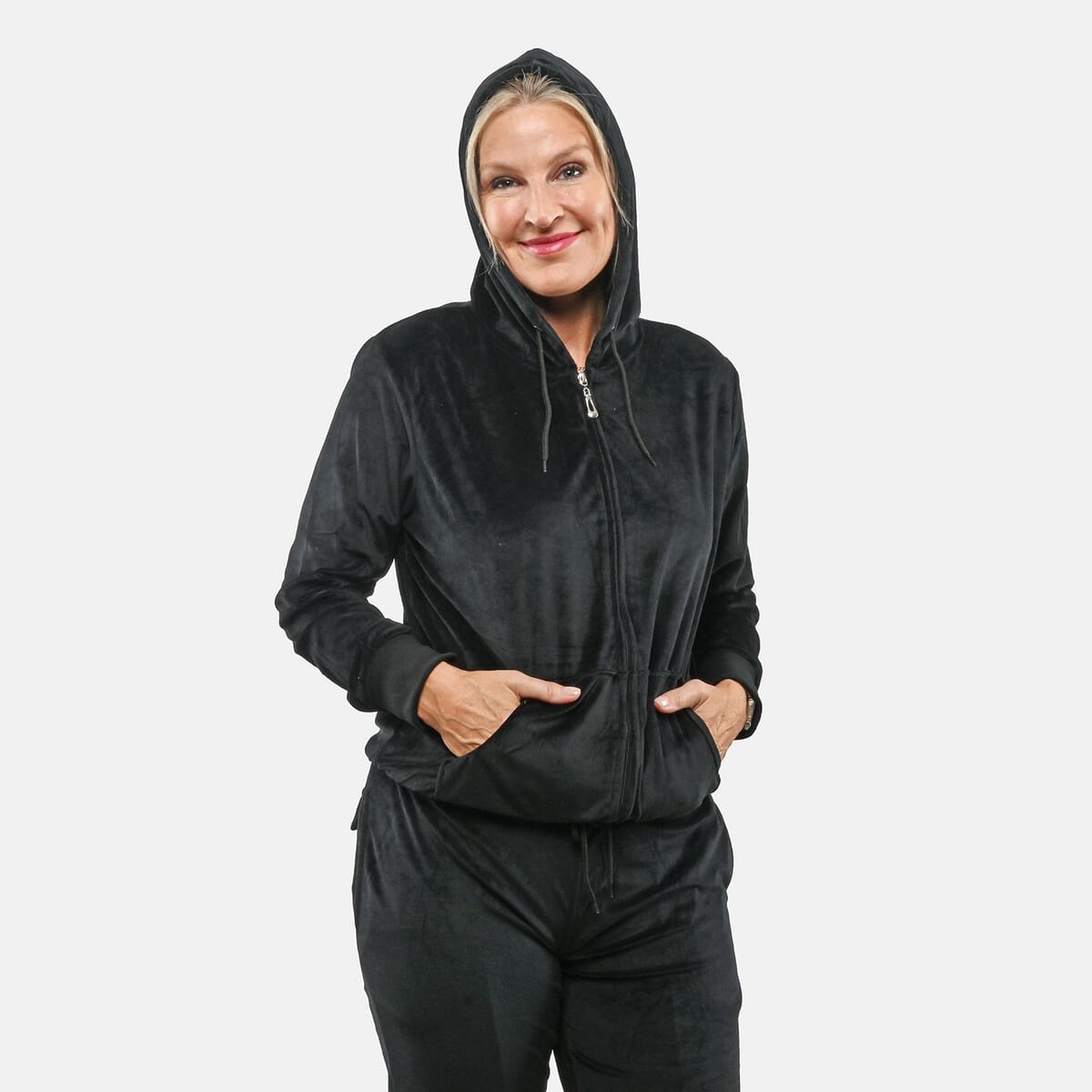 Hanton Black Women's 2 Piece Velvet Sweatshirt with Pant - 2XL image number 3