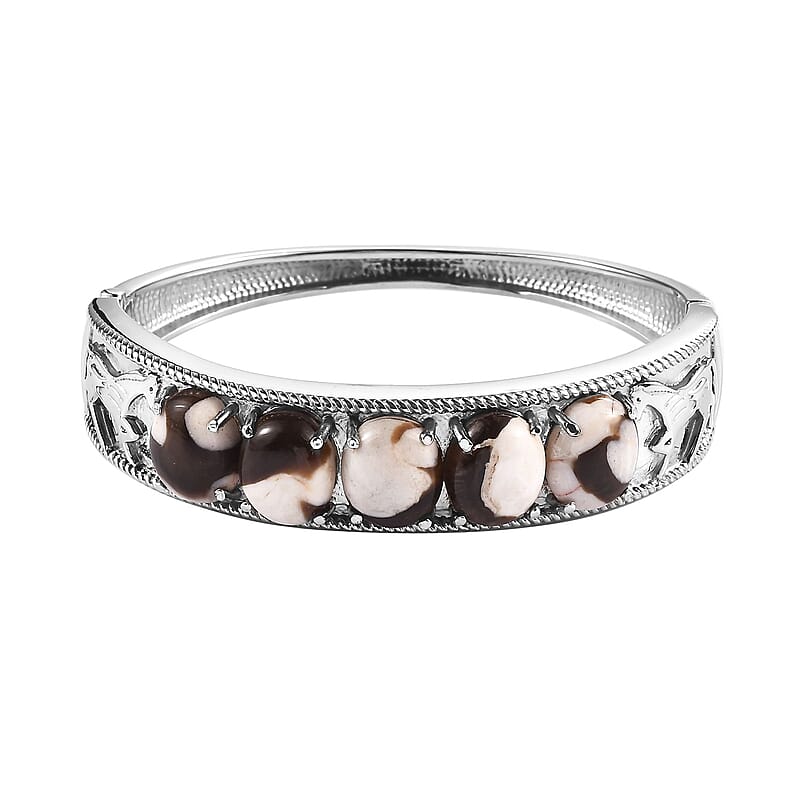 Peanut Wood Jasper 20.90 ctw Bangle Bracelet in Stainless Steel (6.50 In)