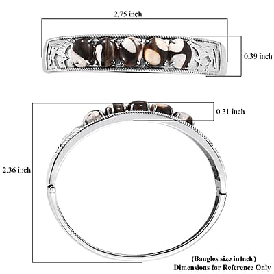Peanut Wood Jasper 20.90 ctw Bangle Bracelet in Stainless Steel (6.50 In)