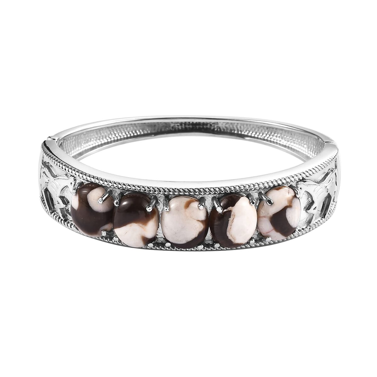 Peanut Wood Jasper 20.90 ctw Bangle Bracelet in Stainless Steel (7.25 In) image number 0