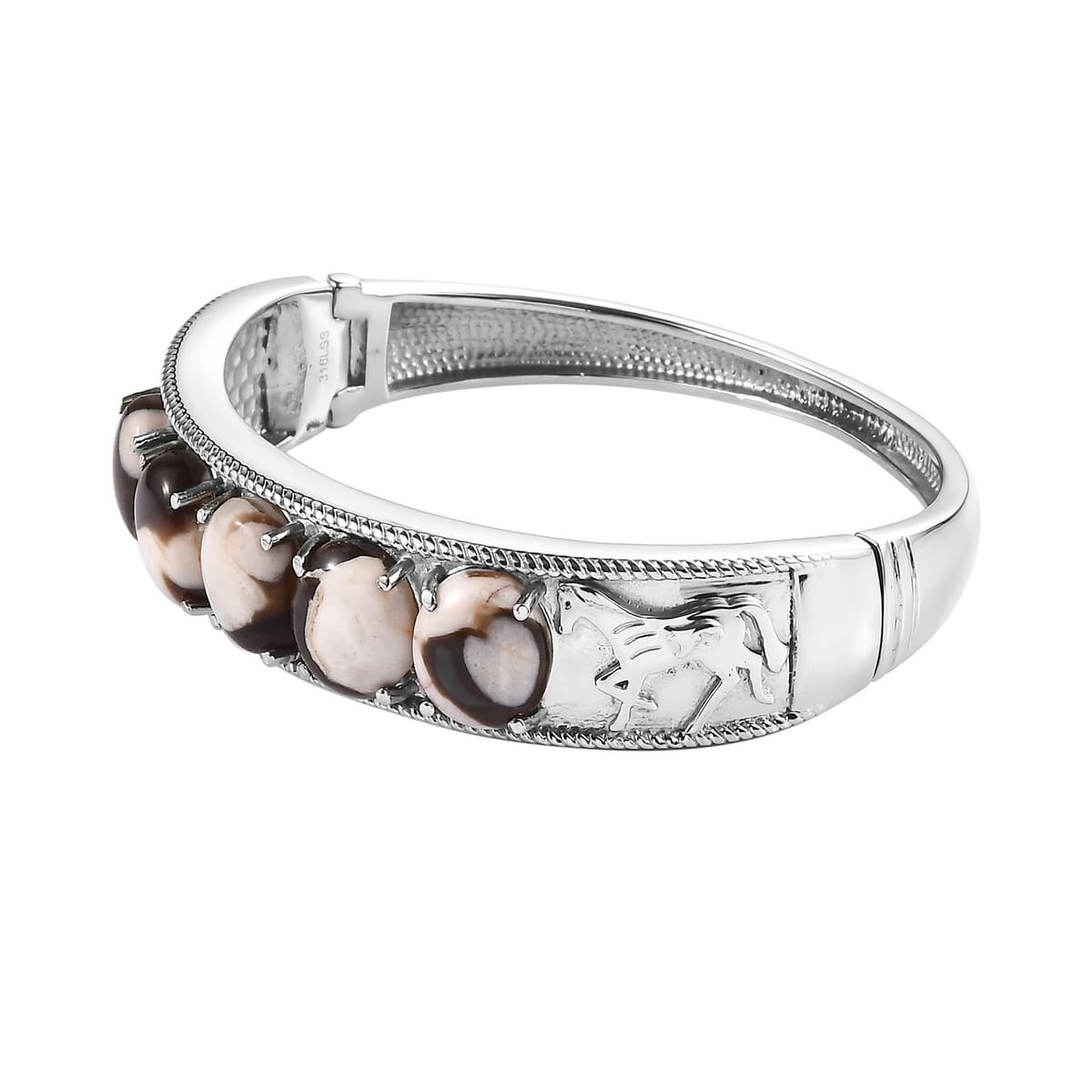 Peanut Wood Jasper 20.90 ctw Bangle Bracelet in Stainless Steel (7.25 In) image number 3