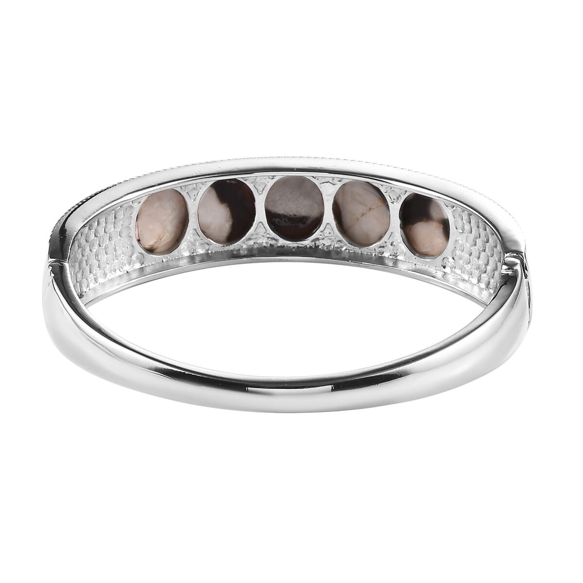 Peanut Wood Jasper 20.90 ctw Bangle Bracelet in Stainless Steel (7.25 In) image number 4